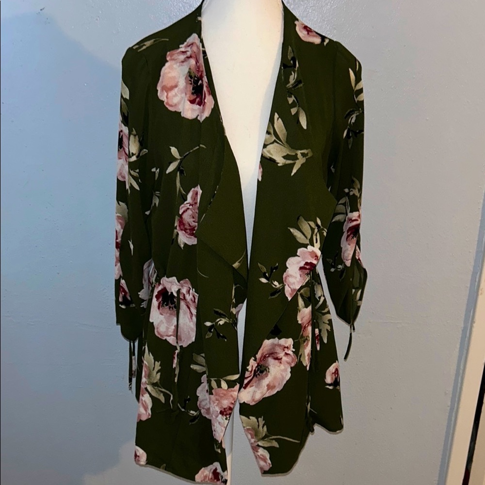 Floral Green Women's cardigan waterfall Jacket